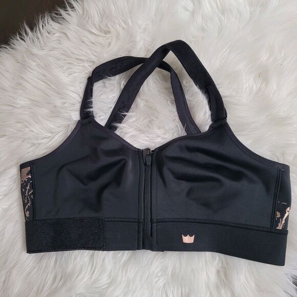 Shefit Flex Black Gold High Impact Sports Bra Size 1 Luxe Zip Front - Picture 1 of 4